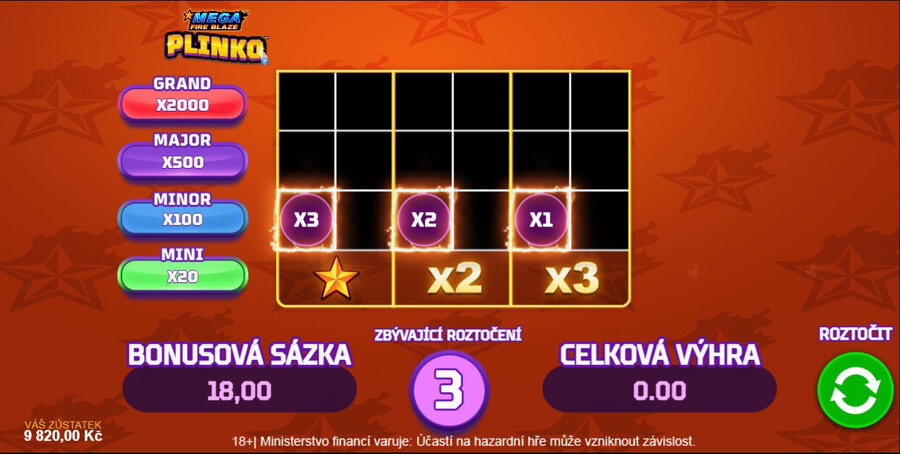 Bonusová hra v&nbsp;Mega Fire Blaze: Plinko u&nbsp;Fortuny