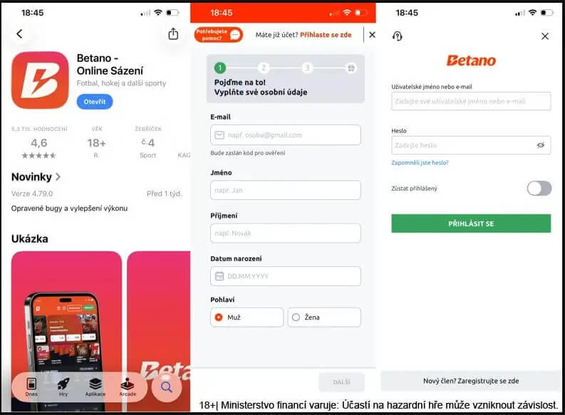 Betano aplikace na iOS