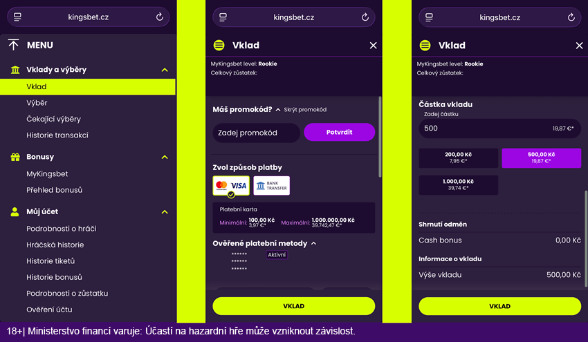 Jak provést vklad do online casina Kingsbet?