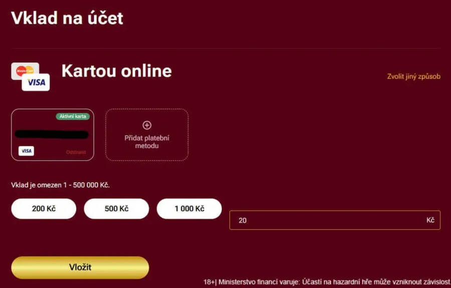 Vklad u&nbsp;LuckyBetu