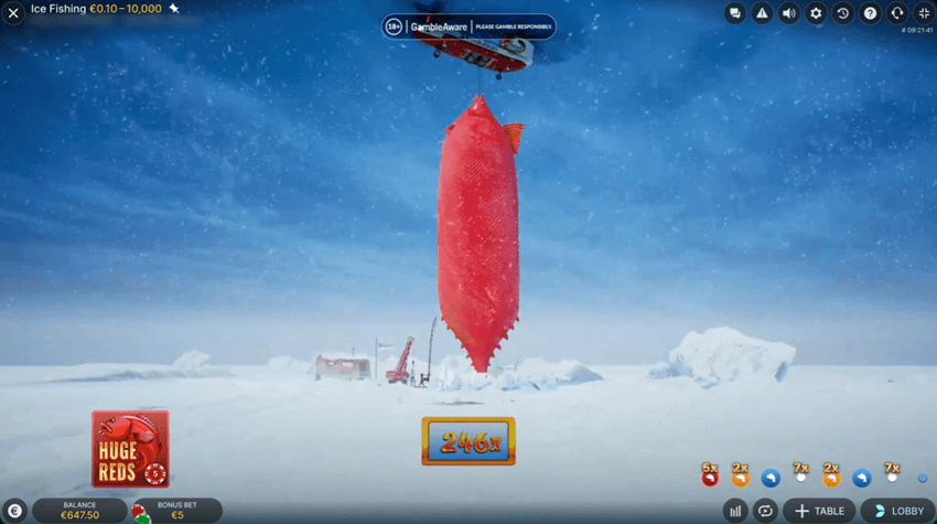 Jak vypadá výhra ve hře Ice Fishing od Evolution?