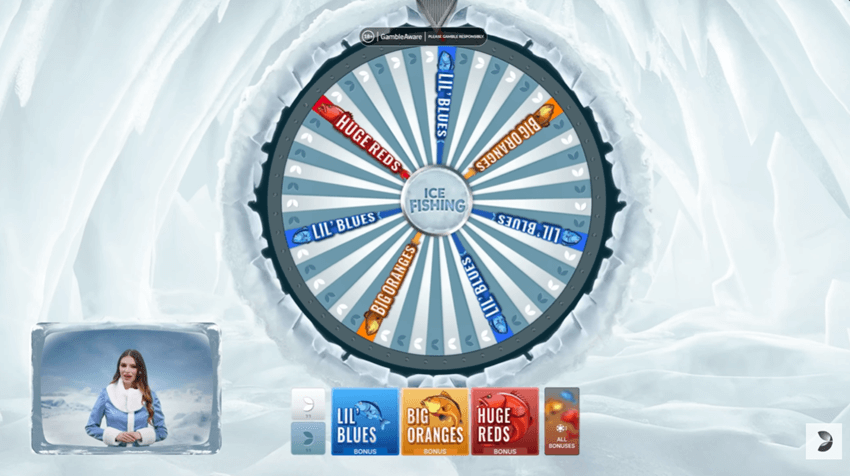 Kolo výher v&nbsp;casino hře Icy Fishing od Evolution