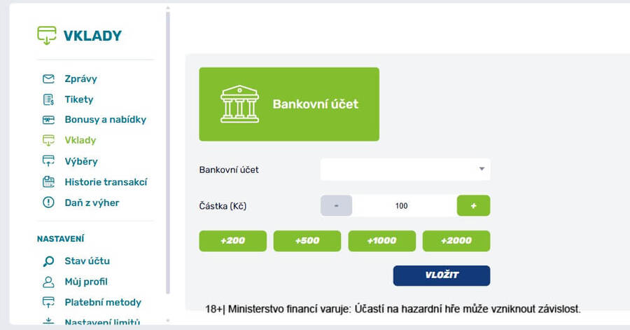 Jak vložit peníze na fBET konto