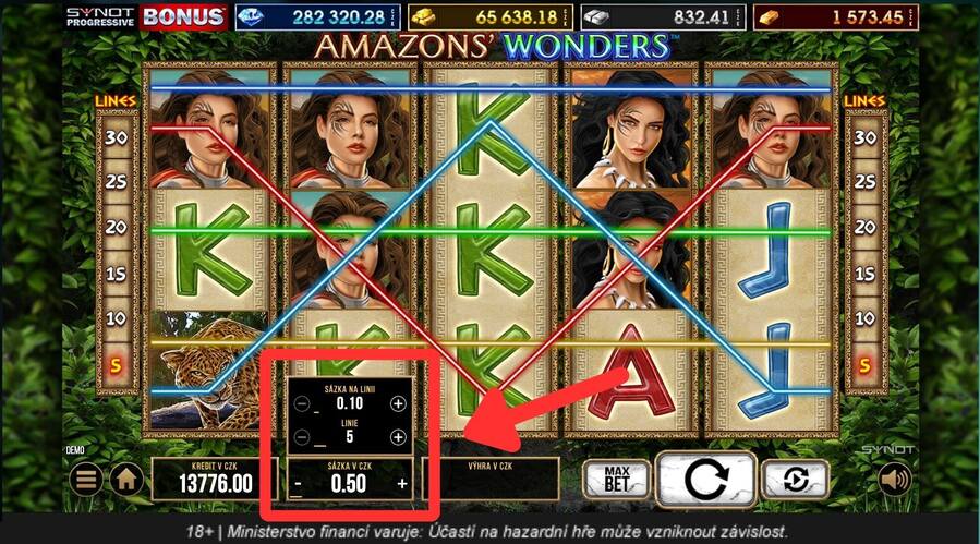 Automat Amazons’ Wonders se sázkou 0,50&nbsp;Kč