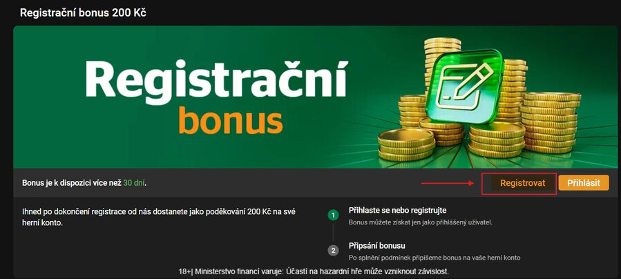 Stačí se zaregistrovat a&nbsp;bonus je váš
