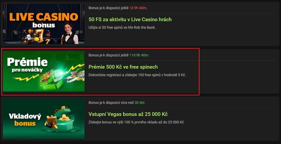 Pro nové hráče je dostupný bonus 500&nbsp;Kč ve FS
