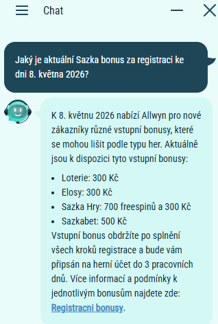 Allwyn (Sazka) bonus za registraci a&nbsp;jeho ověření