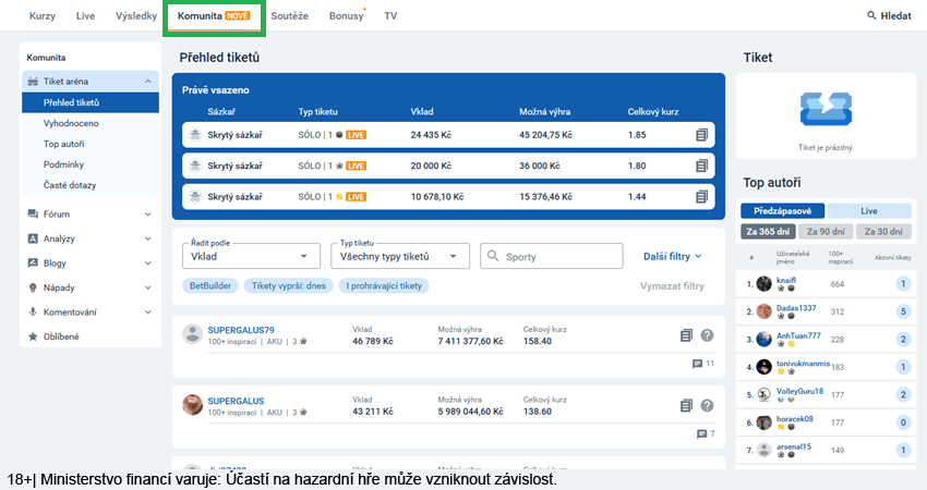 Komunita v&nbsp;online sázkové kanceláři Tipsport