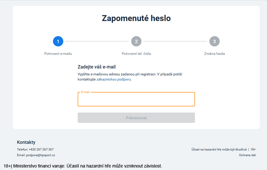 Zapomenuté heslo v&nbsp;sázkové kanceláři Tipsport