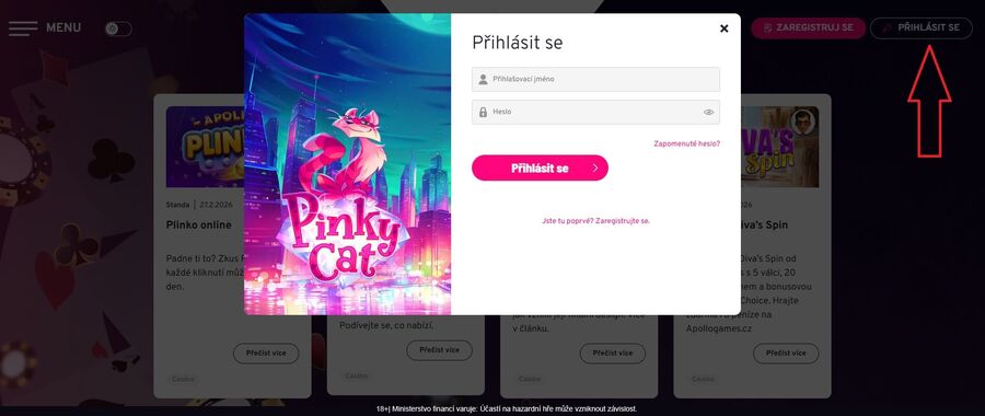 Přihlášení do online casina Apollo Games