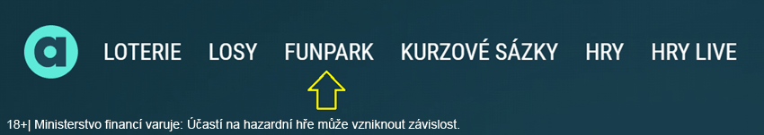 Menu webu Allwyn s&nbsp;označenou sekcí FunPark