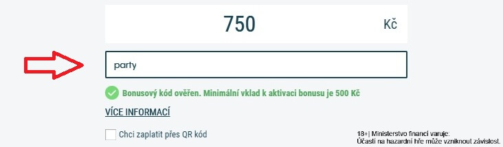Ověřená platnost promo kódu PARTY