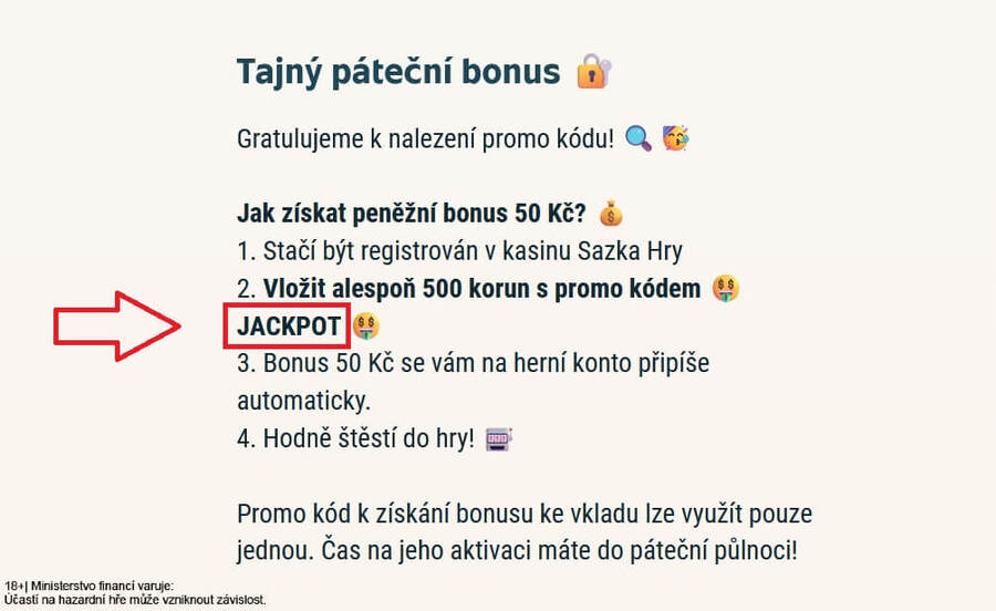 Tajný promo kód na pátek 3.&nbsp;7. 2026 je JACKPOT