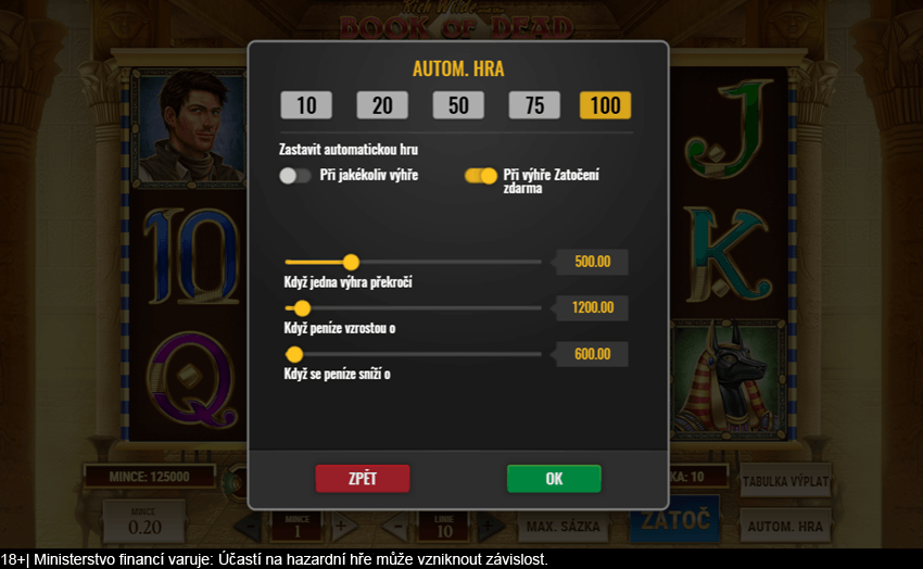 Autostart na výherním automatu Rich Wilde and the Book of Dead v&nbsp;online casinu Fortuna