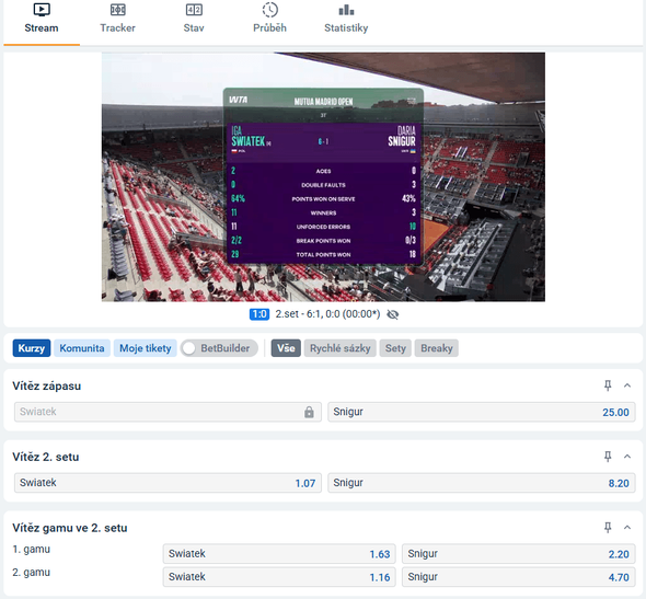 LIVE sázky Tipsport na tenisový zápas