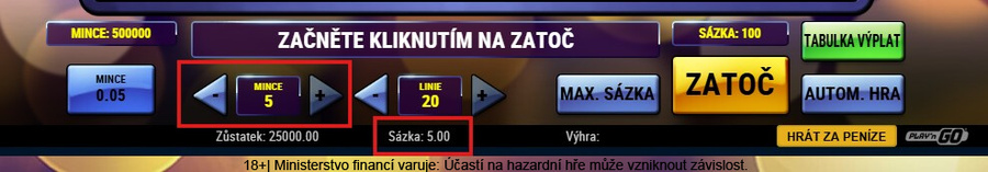 Nastavení minci na hracím automatu