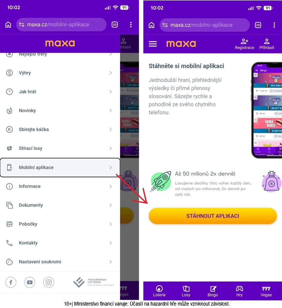 Instalace app přímo na webu Maxy