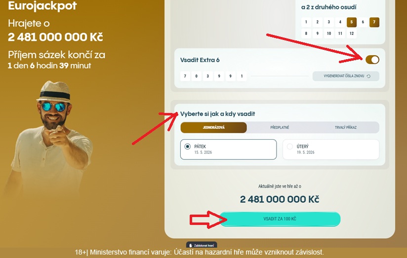 V rámci loterie Eurojackpot si můžete vsadit doplňkovou hru Extra 6