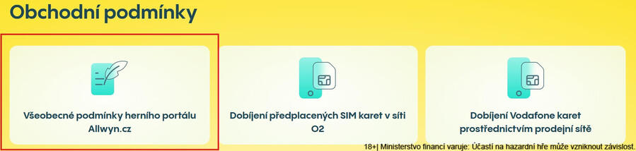 Všeobecné obchodní podmínky online casina