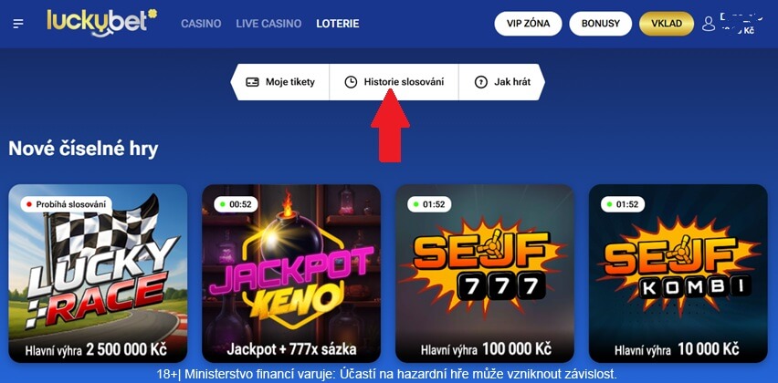Výsledky slosování naleznete v&nbsp;archivu u&nbsp;LuckyBetu.