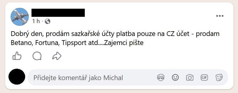Reálná nabídka prodeje herních kont vybraných provozovatelů