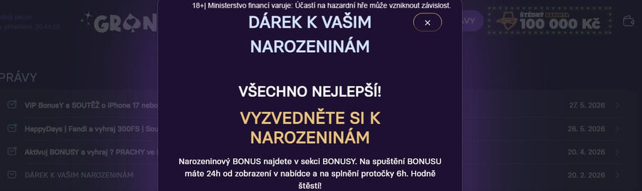 V sekci Bonusy si vyzvedněte dárek