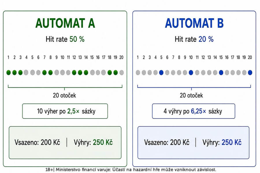 Příklad automatů s&nbsp;hit rate 50&nbsp;% a&nbsp;20&nbsp;%