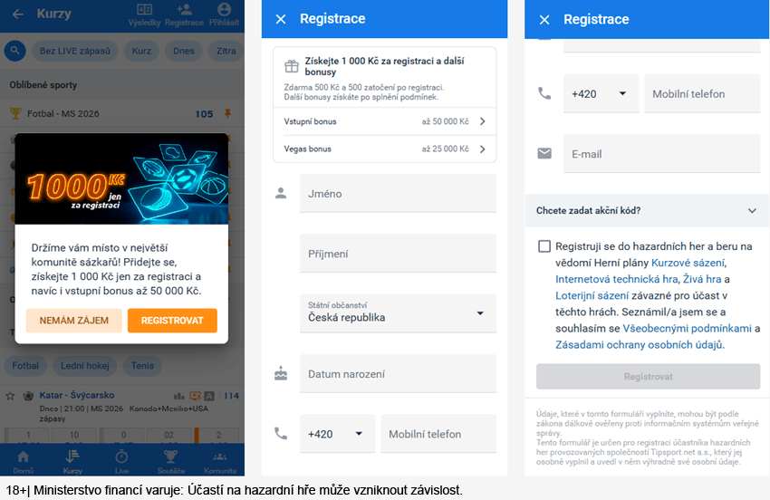 Detailní pohled na formulář pro Tipsport CZ registraci