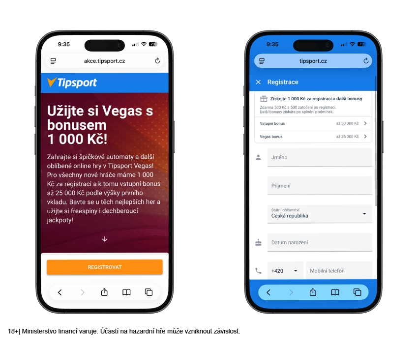Tipsport registrace na mobilním telefonu