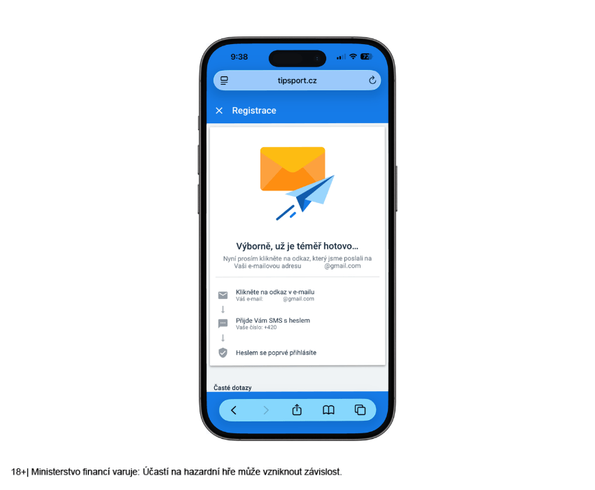 Potvrzení e-mailu a&nbsp;telefonního čísla u&nbsp;Tipsport registrace
