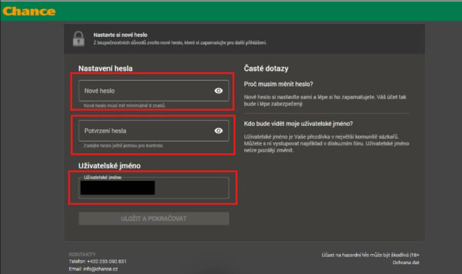 Nastavte si nové heslo a&nbsp;uživatelské jméno