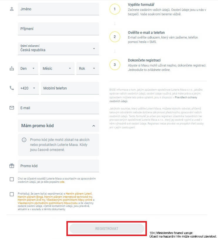 1. krok: zahajte registraci vyplněním formuláře s&nbsp;vašimi osobními údaji