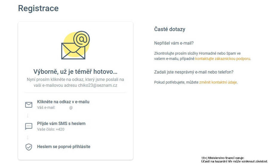 2. krok: ověření e-mailové adresy a&nbsp;telefonního čísla