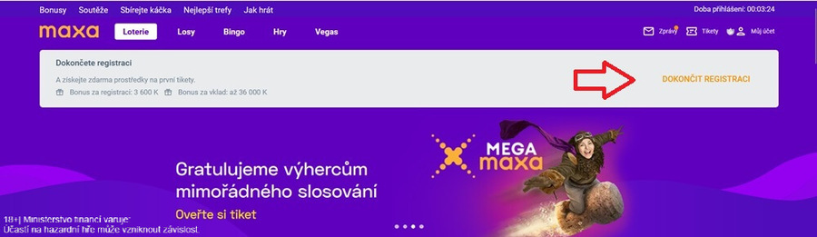 6. krok: po prvním přihlášení dokončete registraci