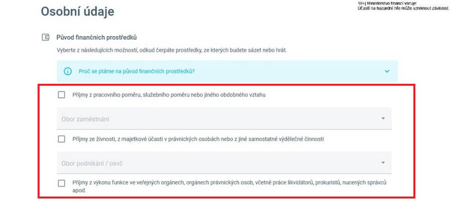 9. krok: potvrďte původ vašich peněžních prostředků
