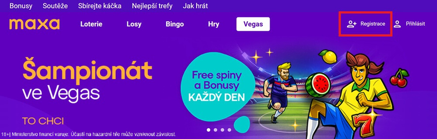 Zahajte registraci kliknutím na REGISTRACE