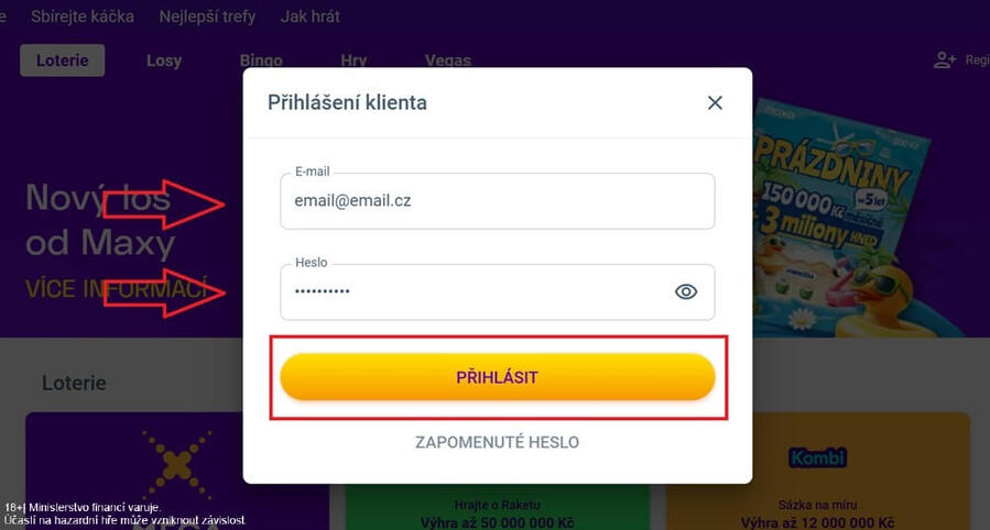 Pro přihlášení na herní konto použijte svůj e-mail a&nbsp;heslo, které jste použili při registraci