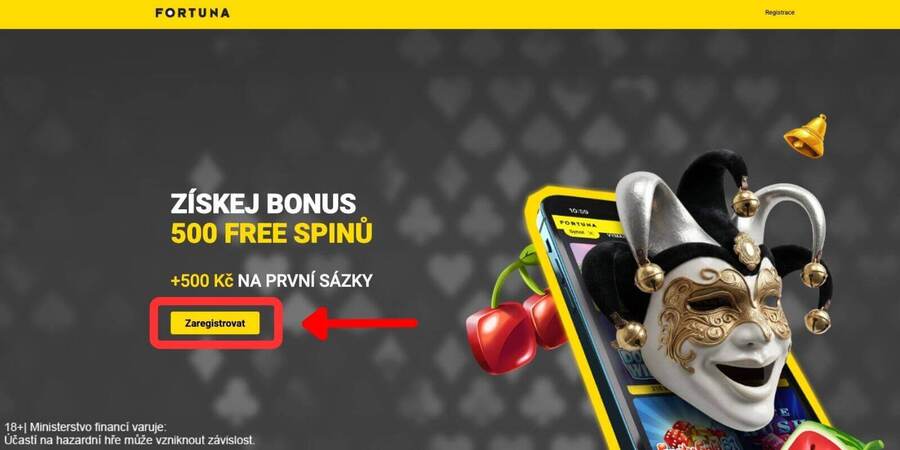 Tlačítko Zaregistrovat na webu casina Fortuna