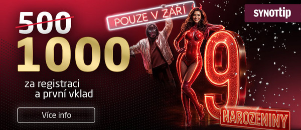 1000 za registraci a první vklad s promo kódem u Synot Tipu