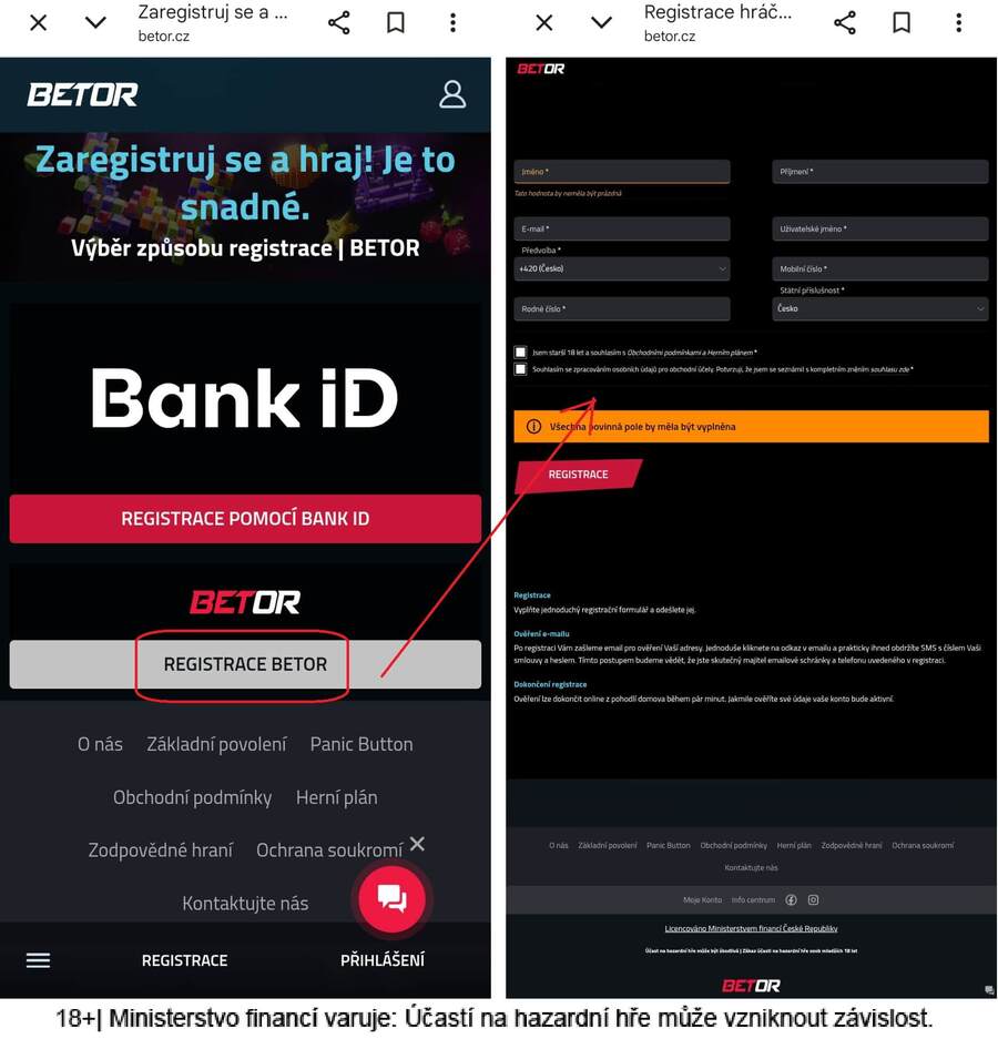 Registrace ručně u&nbsp;Betoru