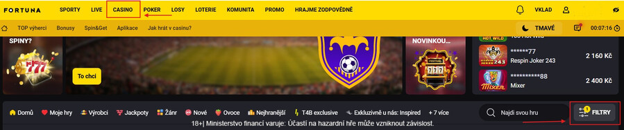 Vyfiltrujte si Fortuna hry za haléře