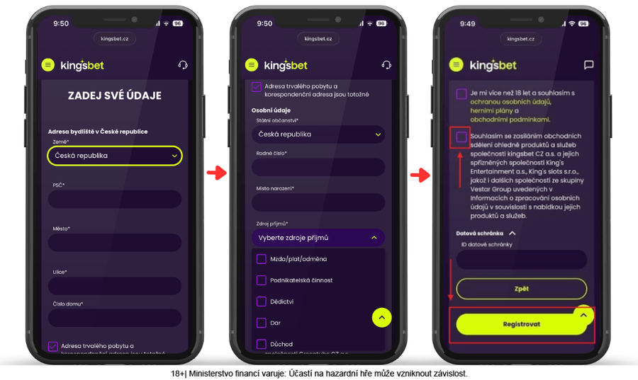 Kingsbet registrace – vyplnění osobních údajů
