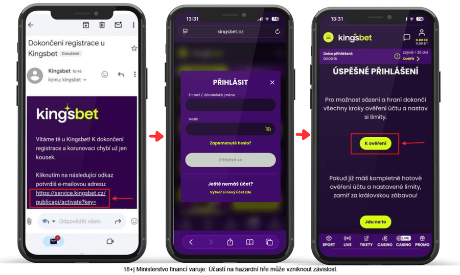 Kingsbet registrace – ověření e-mailu a&nbsp;první přihlášení