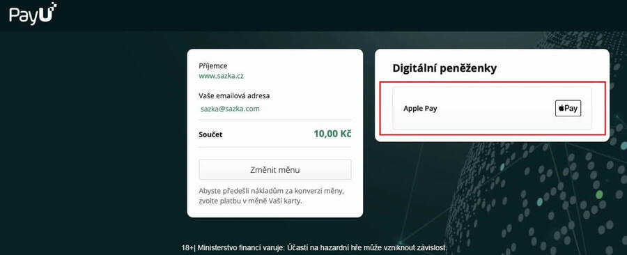 Vyberte metodu Apple Pay v&nbsp;platební bráně