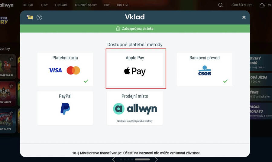 Vyberte metodu Apple Pay