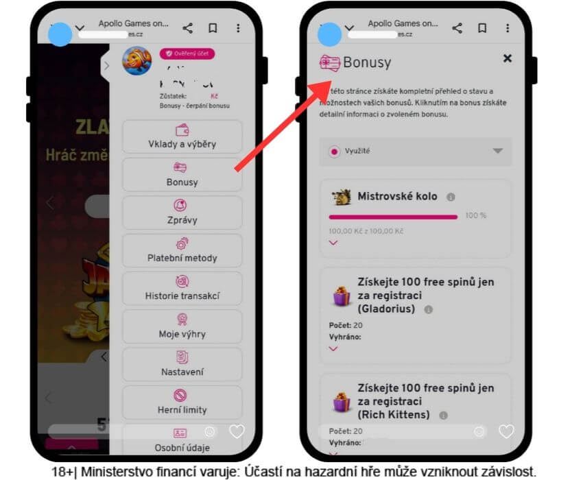 Přehled o&nbsp;bonusech najdete ve svém hráčském účtu v&nbsp;sekci Bonusy.