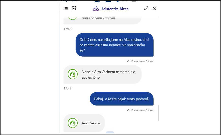Společnost Alza nemá s&nbsp;Alza casinem nic společného