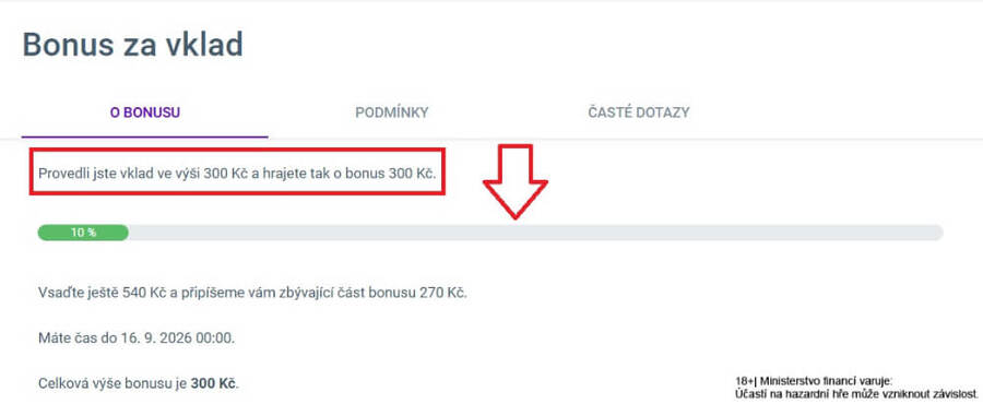 Podmínky dovolují denně plnit vždy jen 10&nbsp;% z&nbsp;celkové hodnoty bonusu