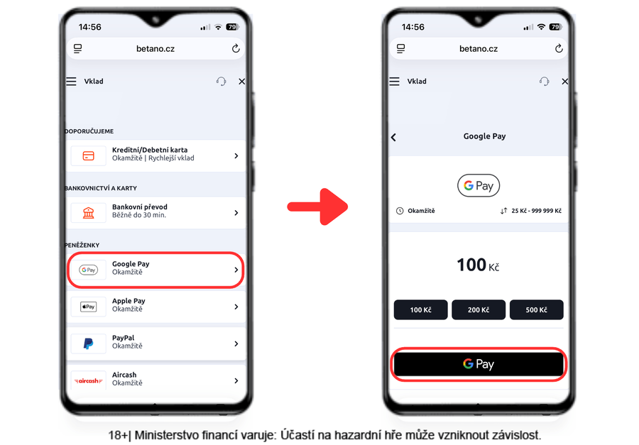 Vklad přes Google Pay v&nbsp;casinu Betano