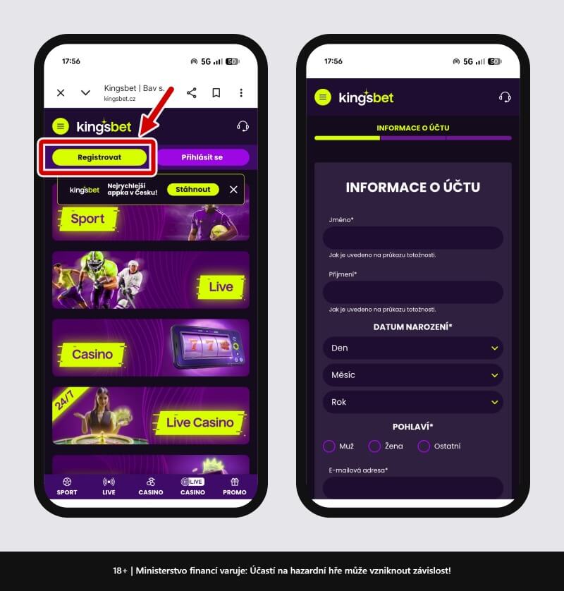 Registrace u&nbsp;Kingsbetu